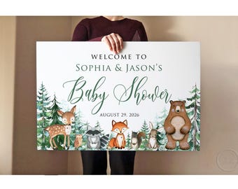 Woodland Baby Shower Welcome Sign, Forest Animal Decor, Foam Board, P25-2