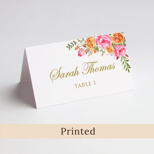 Cartes de visite imprimés orange fuchsia, cartes de visite pliées, cartes de visite d'anniversaire, cartes de tente de mariage, faux or, PW58-1