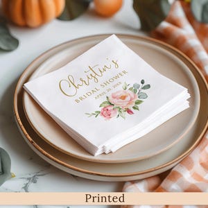 PRINTED and SHIPPED Floral Bridal Shower Napkins, Faux Gold, P51-1
