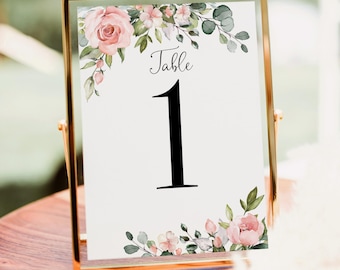 PRINTED or DIGITAL Pink Floral Table Numbers, Wedding Table Numbers, Birthday Table Number, Unframed, PW1268