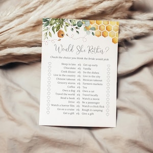 PRINTED or DIGITAL Bee Bridal Shower Games, Would She Rather Bridal Shower Game, Honey Bridal Shower, Wedding Shower Games, PW1497 image 4
