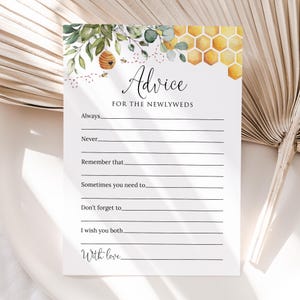 Carte-conseils imprimée ou numérique pour la douche nuptiale abeille, conseils pour les jeunes mariés, activités de douche de mariage, PW1497