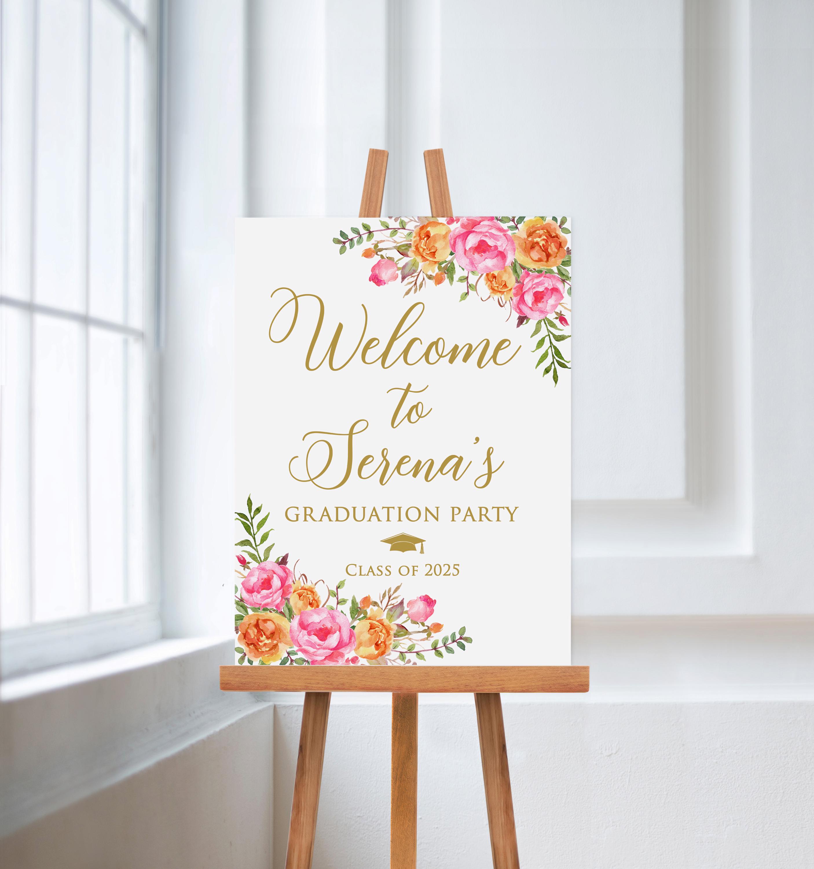 Pink Sign Grad Example PRINTED or DIGITAL Hot Pink and Orange Graduation Welcome Sign, PW58-1 ...