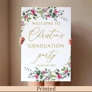 PRINTED Floral Graduation Party Welcome Sign, Wildflower Decor, Faux Gold, Foam Board, P74-1