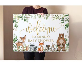 PRINTED or DIGITAL Woodland Animal Baby Shower Welcome Sign, Watercolor Forest Animals Decor, P26-2
