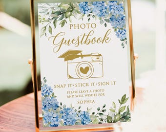 PRINTED or DIGITAL Blue Hydrangea Graduation Photo Guestbook Sign, Unframed, BS25-2