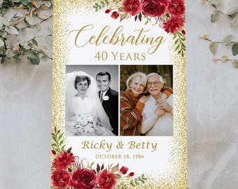 Printed or Digital 40th Anniversary Welcome Sign, Ruby Anniversary