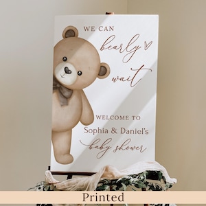 Panneau de bienvenue imprimé ou numérique pour baby shower ours en peluche, affiche ou panneau en mousse neutre entre les sexes, PB212-1