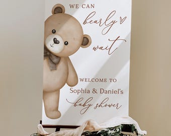 PRINTED or DIGITAL Teddy Bear Baby Shower Welcome Sign We Can Bearly Wait, Gender Neutral Baby Shower Poster or Foam Board, PB212-1