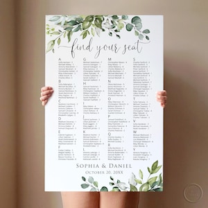 PRINTED or DIGITAL Wedding Seating Chart by Alphabet, Your Seat Awaits Guest Table Plan, PW1124-A