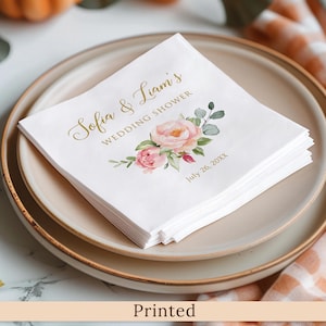 PRINTED Floral Personalized Wedding Shower Napkins, Custom Napkins, Faux Gold, P51-E