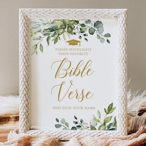 Signe de verset de la Bible de la remise des diplômes de verdure imprimé ou numérique, mettez en valeur votre signalisation de verset de la Bible préférée, signe de livre d&#39;or de la Bible, sans cadre BS74-2