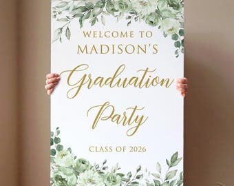 PRINTED or DIGITAL Sage Green Graduation Party Welcome Sign, Foam Board, Poster, Canvas, B94-1