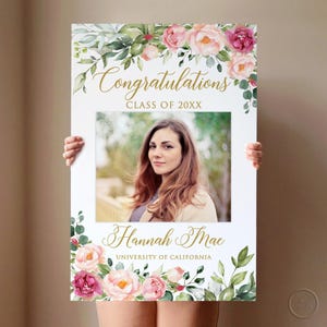 PRINTED or DIGITAL Floral Photo Graduation Sign, High School Graduation,  College Graduation, Congratulations Graduate Sign, Faux Gold P57-4
