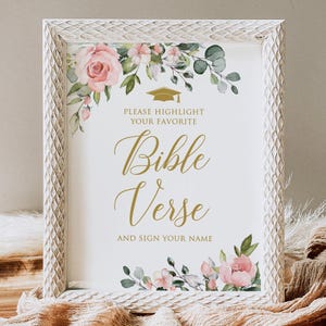 PRINTED or DIGITAL Blush Pink Graduation Bible Verse Sign, Highlight Your Favorite Bible Verse, Bible Guest Book Sign, Unframed, BS14-2
