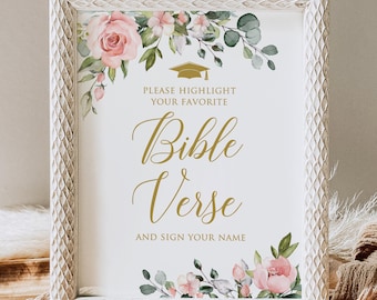 DIGITAL Blush Pink Graduation Bible Verse Sign, Bible Guest Book Signage, BS14-2