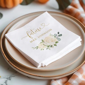Personalized Floral Bridal Shower Napkins, Future Mrs Bridal Shower Beverage or Luncheon Napkins, B7-2