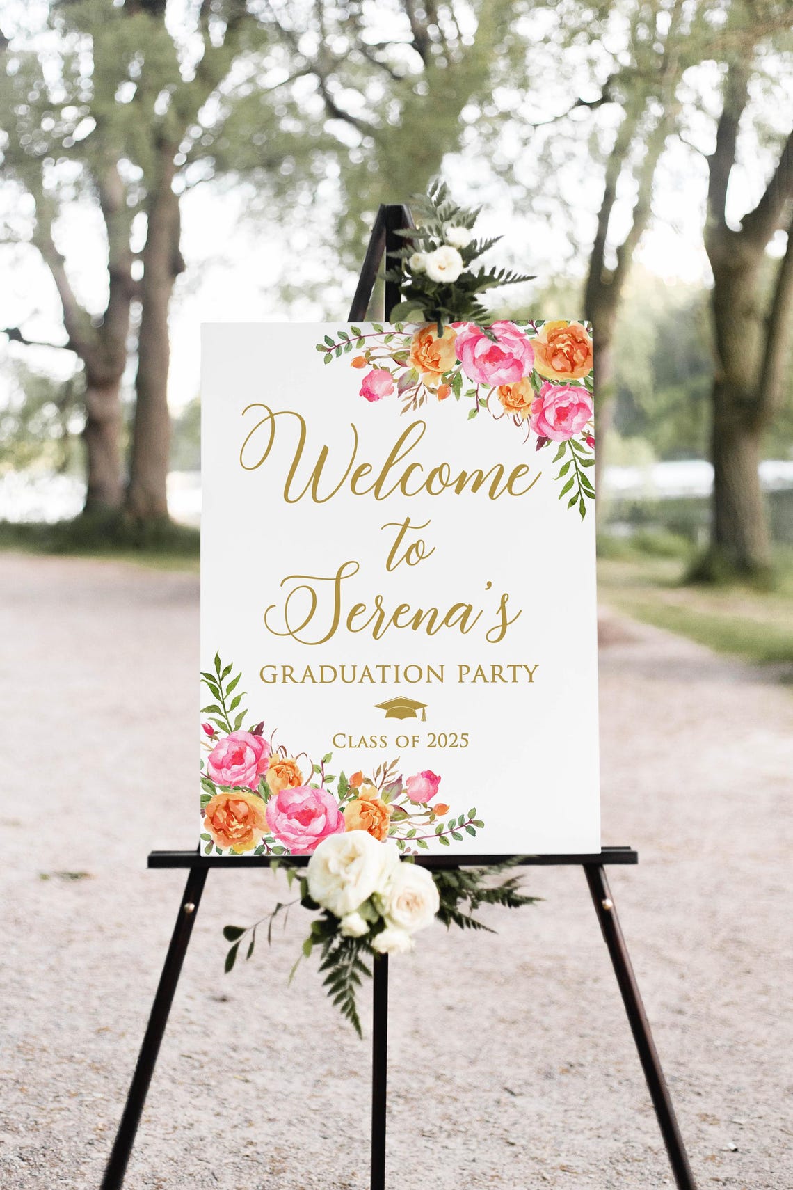 Pink Sign Grad Example PRINTED or DIGITAL Hot Pink and Orange Graduation Welcome Sign, Hot ...