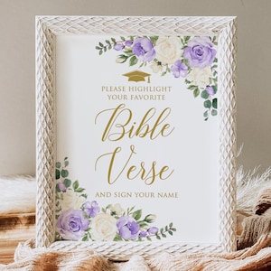 PRINTED or DIGITAL Purple Graduation Bible Verse Sign, Highlight Your Favorite Bible Verse Signage, Bible Guest Book Sign, Unframed, BS61-2