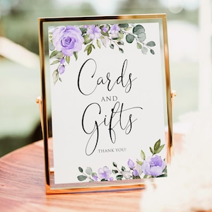 Cartes florales violet clair imprimées ou numériques et signe, signe de cartes de mariage, signe de cadeaux de douche nuptiale, sans cadre, PW1464