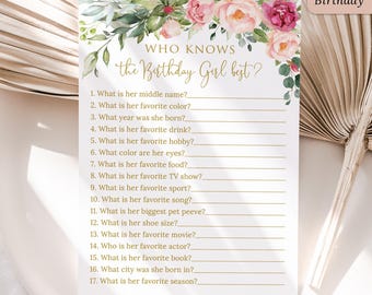 DIGITAL Pink Floral Who Knows The Birthday Girl Best Game, P51