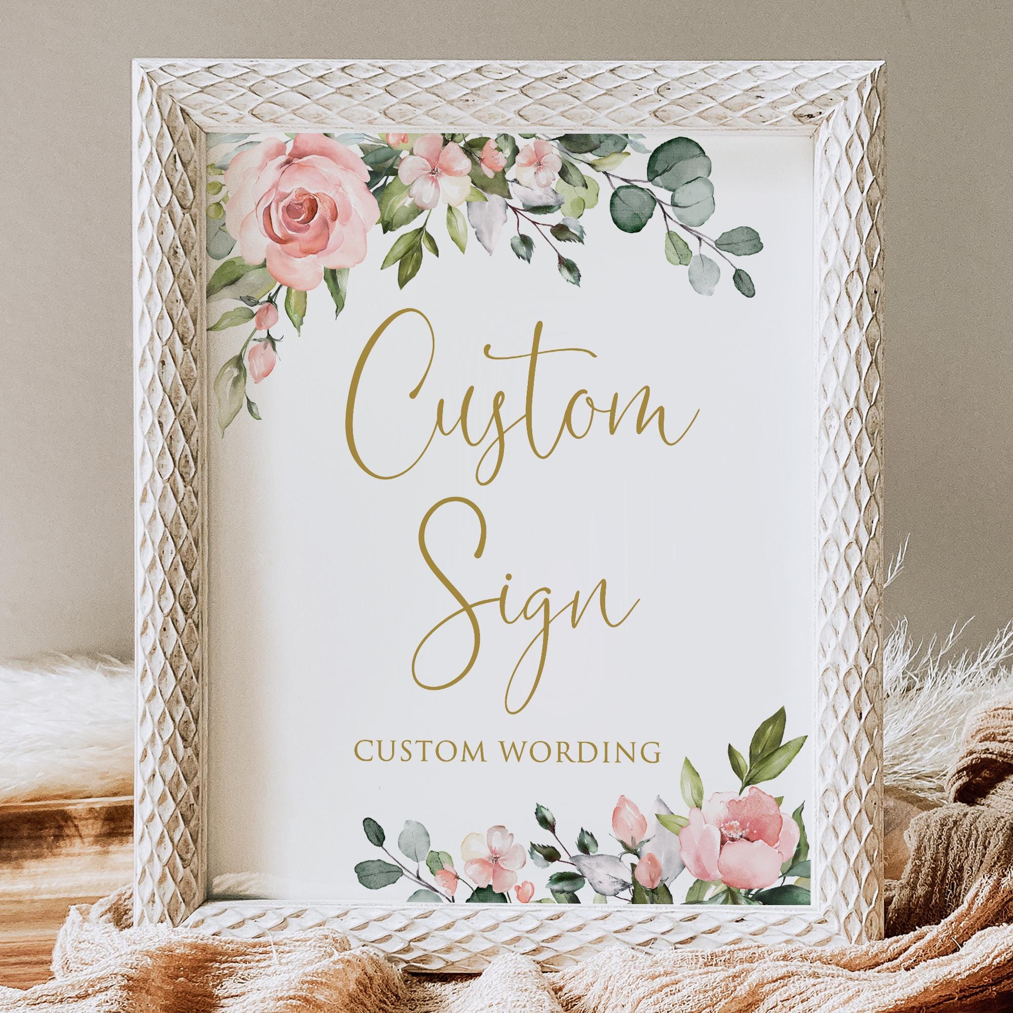 PRINTED or DIGITAL Blush Pink Floral Custom Sign, Unframed, PW1267-1 - Etsy