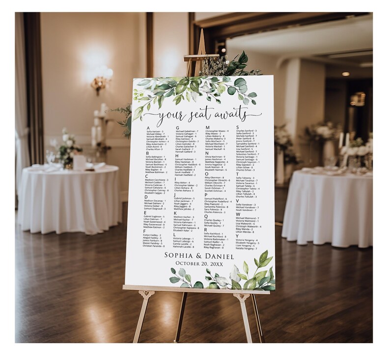 PRINTED or DIGITAL Alphabetical Botanical Wedding Seating Chart, Your Seat Awaits, PW1124C image 2