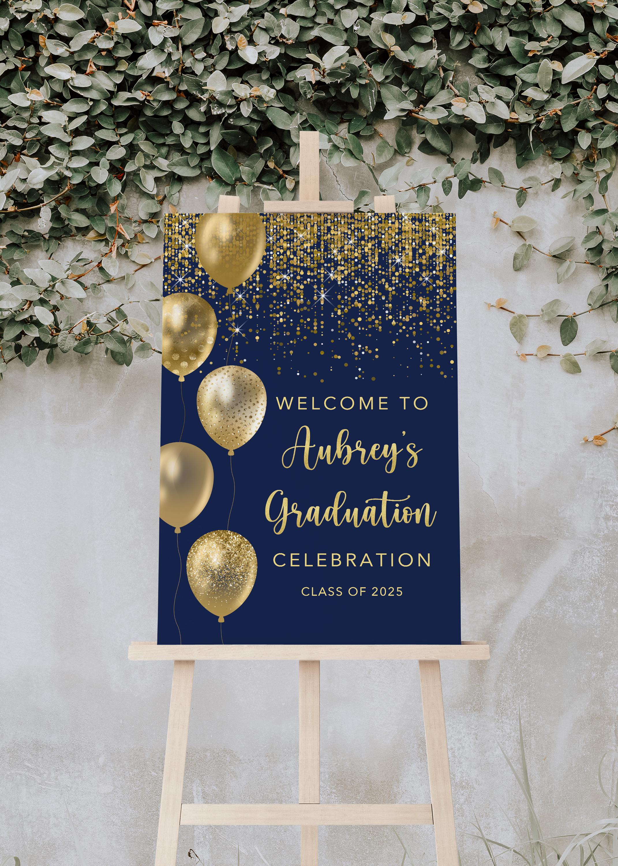 Navy Grad Sign PRINTED or DIGITAL Navy Graduation Welcome Sign, Balloons Grad Party ...