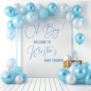 Baby Shower Vinyl Decal - Oh Boy Custom Name Baby Shower Wall Decal – Personalized Party Decoration a062