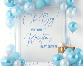 Custom Name Baby Shower Vinyl Decal: Oh Boy Party Decoration a062