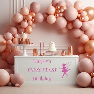 Fairy First Birthday Backdrop Decal: Personalized Party Decoration a040