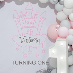 Personalized Castle Backdrop Decal: Princess Party Decoration a057