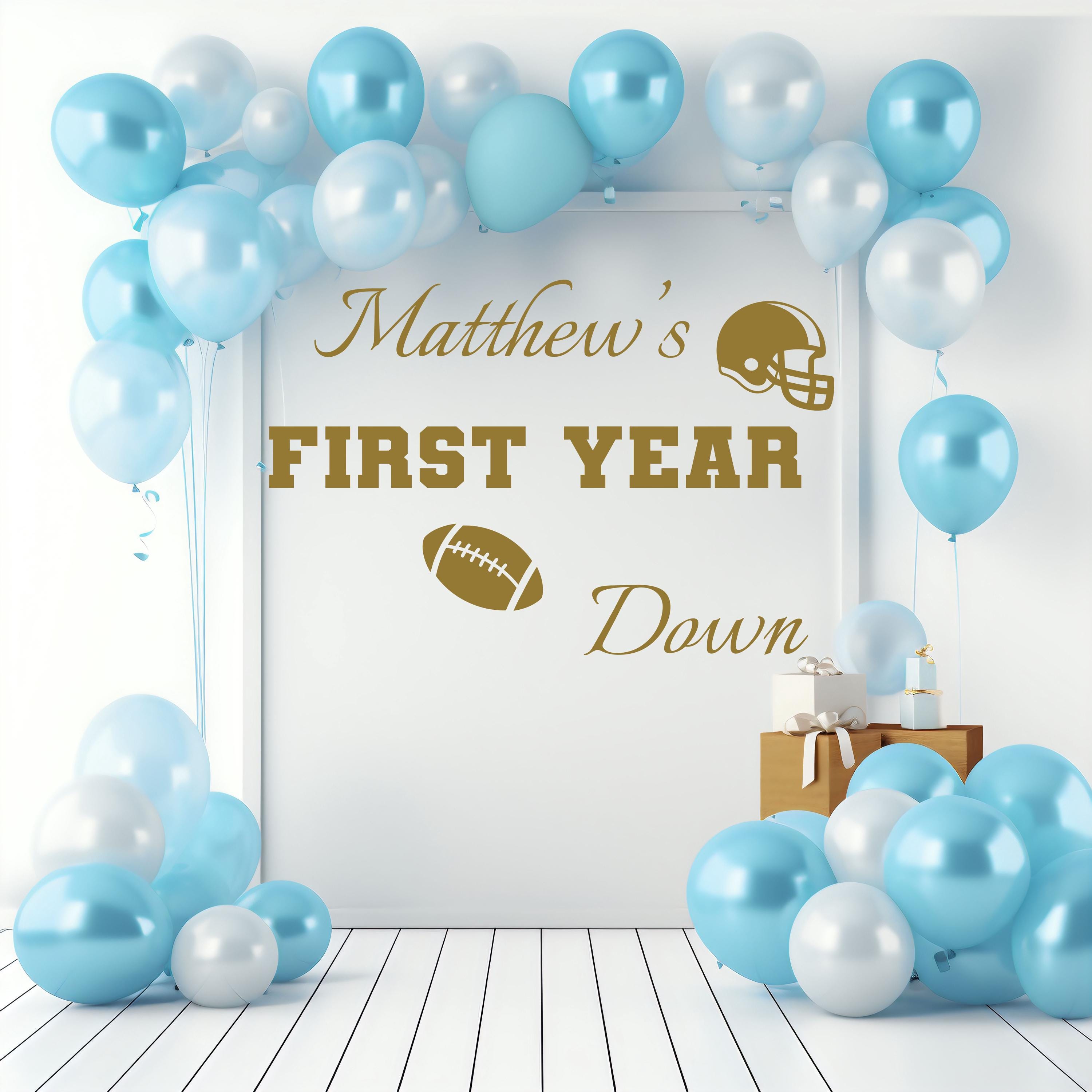 Custom Football First Birthday Backdrop Decal: Personalized Party Decor a041