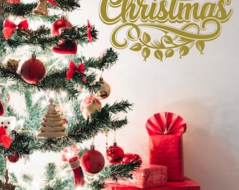 Merry Christmas Wall Decal - Festive Holiday Decoration for Home, Office, or Backdrop a036