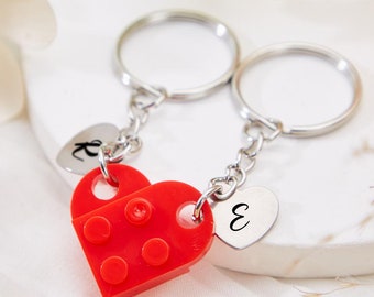 Personalized Heart Keychain Set,Custom 2pcs Matching Couple Keyring,Initial Matching Keychain,Matching Couples Gift Set,Valentine&#39;s Day Gift