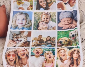 Custom Photo Blanket Collage,Personalized Family Blanket With Text,Picture Collage Blankets,Family&Friends Gifts,Anniversary Gift For Couple