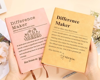Caderno "Fazendo a Diferença" com Nome, Definição Personalizada de "Fazendo a Diferença", Caderno de Couro Personalizado, Caderno de Agradecimento, Presente para Mentor, Presente para Professor