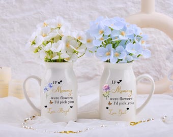 Personalized Ceramic Vase,  Custom Birth Flower Ceramic Vase, Customized Mother’s Day Gift, Gift For Grandma From Kids.