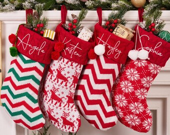 Personalized Family Christmas Stocking With a Pom,2024 Christmas Name Stocking,Knit Stocking With Name,Monogram Stocking,Holiday Decor Gift