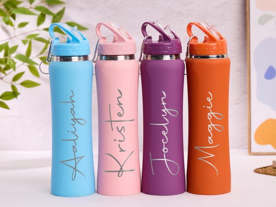 Personalized Name Water Bottle With Straw,Custom Insulated Water Bottle,Engraved Sports Water Bottle,Gyms Gift For Her,Birth Flower Gift.