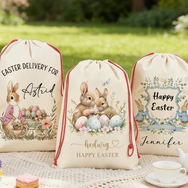 Personalized Easter Gift Bag,Custom Easter Bunny Sack,Easter Gifts For Boys and Girls,Easter Decorations,Easter Egg Hunt,Easter Party Bags.