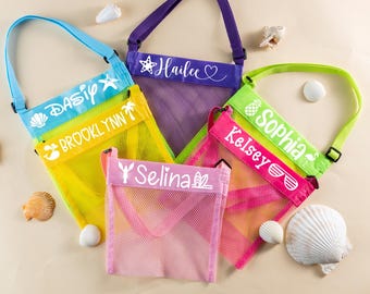 Custom Mesh Beach Shell Bag,Kid's Personalized Beach Bag,Shell Collection Bag for boys and girls,Beach Party Favor,Summer Pool Accessories.
