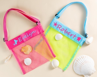 Custom Seashell Bag,Personalized Mesh Shell Bag,Monogram Shell Beach Mesh Bag,Kid Beach Bag,Seashell Tote Bag,Pool Toy Bag,Beach Party Favor