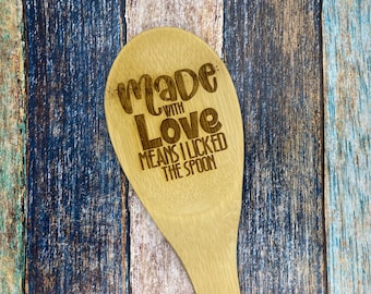 Personalized Engraved Bamboo Cooking Spoon – Made with Love