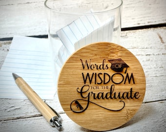 Graduation Wishes & Memories - Words of Wisdom, Personalized Jar, Gifts for Grads, Graduation Advice