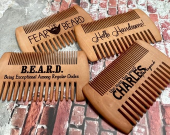 Laser Engraved Wood Beard Comb - Grooming Gift for Him