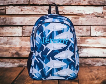 Monogram Backpack and Lunch Bag - Wildkin Sharks, Personalized Backpack, Back to School, Elementary, Kindergarten