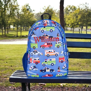 Monogram Backpack and Lunch Bag  - 15&quot; Wildkin Heroes, Personalized, Back to School, Elementary, Kindergarten, Police, Fireman