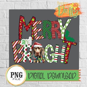 Merry and Bright German Shorthair Christmas Digital Transfer, Sublimation, Digital Download, PNG File