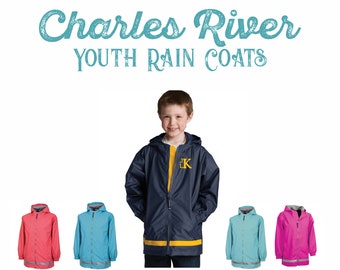 Monogrammed Rain Jacket - Youth Charles River Rain Coat, personalized youth raincoat, kids raincoat, gift for her, back to school